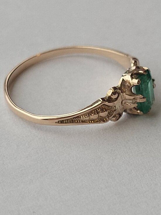 Victorian Natural Emerald Ring Antique Ostby Barton May Birthstone 10k - Picture 4 of 15